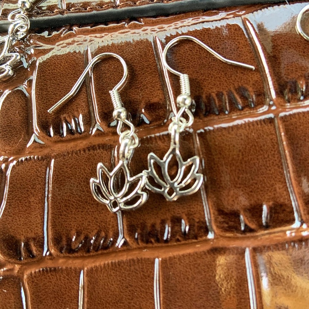 Lotus flower silver earrings